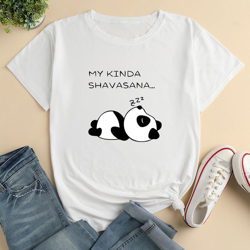 Women's T-shirt Short Sleeve T-shirts Printing Casual Letter Panda