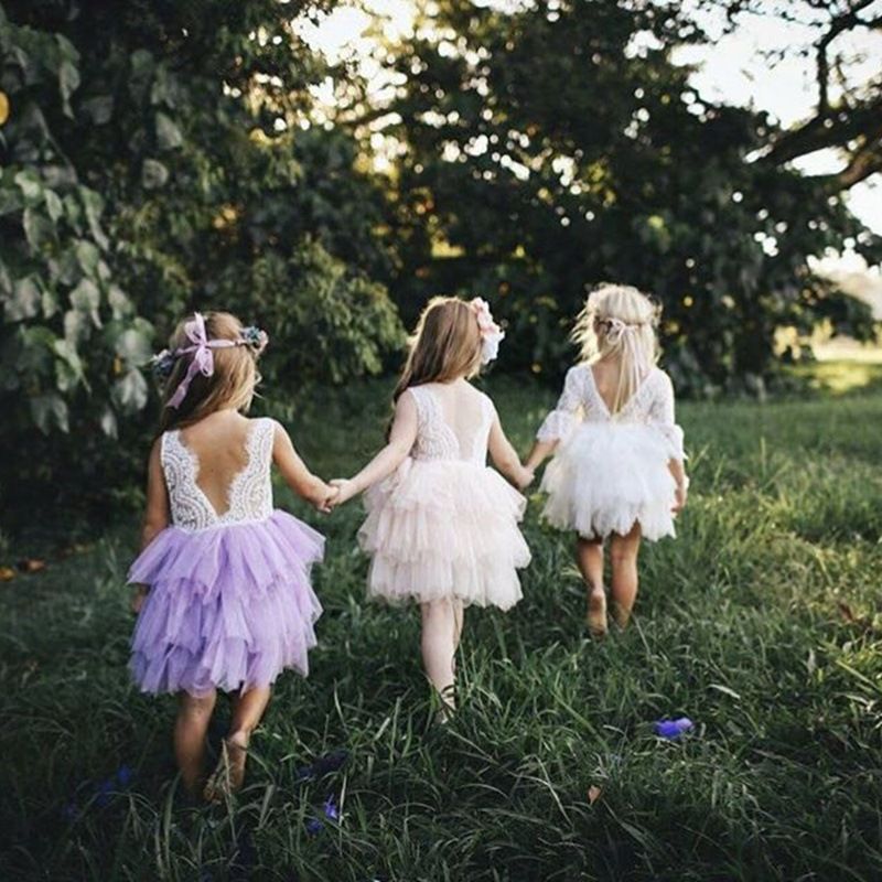 New Summer Hollow Children's Skirt Lace Long-sleeved White Princess Skirt