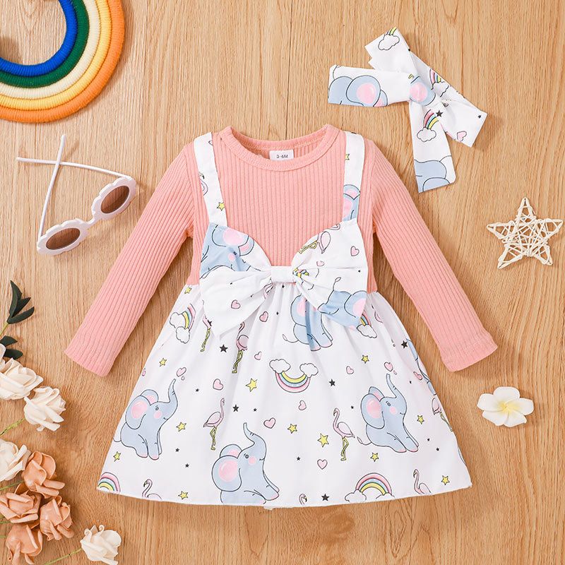 Cartoon Baby Cute Dress New Spring And Autumn Elephant Print Children's Skirt