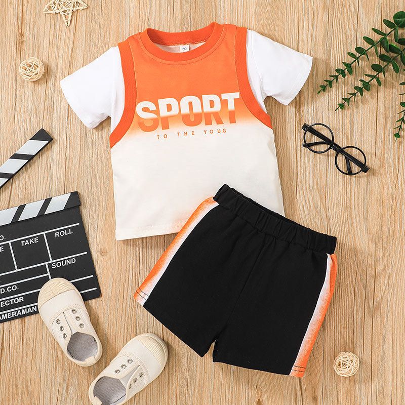 Été Nouveau T-shirt À Manches Courtes Costume Garçon Short Deux Pièces Pour Enfants