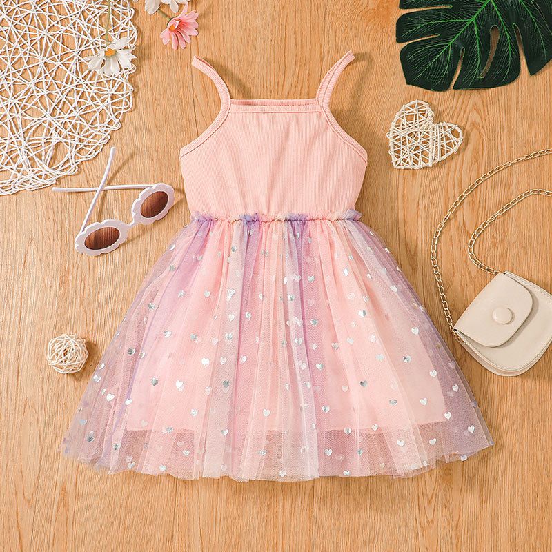 Verano Bebé Lindo Tirantes Falda Niña Rosa Malla Falda Verano Vestido