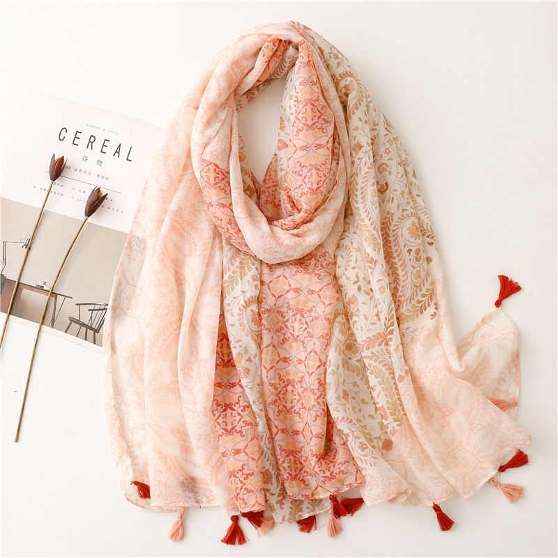 Fashion Scarf Orange Wheat Ear Tassel Travel Beach Towel Shawl