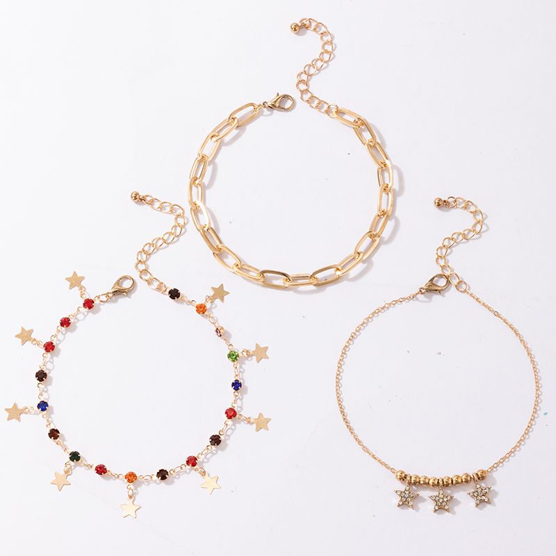 New Jewelry Popular Fashion Alloy Diamond Chain Five-pointed Star Three-layer Anklet