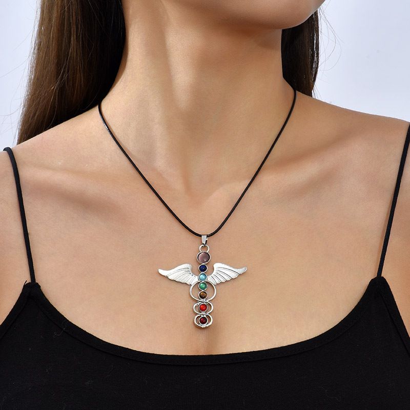 Exaggerated Geometric Natural Stone Angel Wings Necklace Female