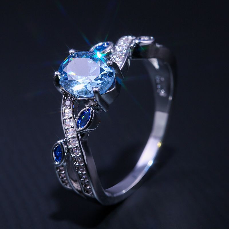 Nouvelle Bague Accessoires Mode Bleu Royal Zircon Dames Bague En Cuivre