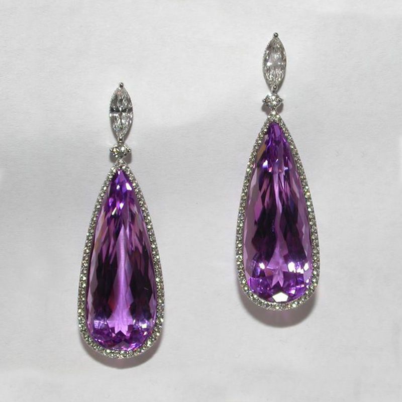 Classic Water Micro-set Purple Zircon Contrast Color Long Copper Earrings Wholesale