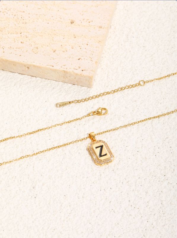 Fashion Copper-plated 18k Gold Zircon Letter Z Pendant Necklace