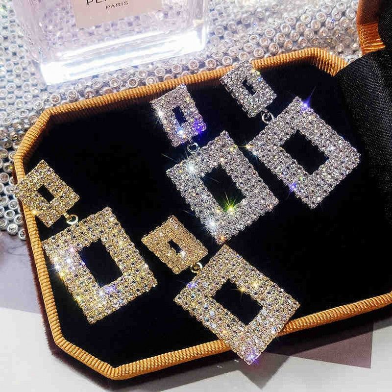 Fashion Geometric Inlaid Rhinestone Square Earrings Wholesale