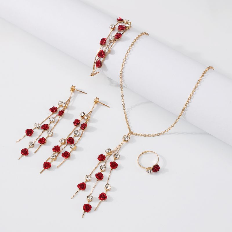 Simple Flower Inlaid Pearl Necklace Jewelry Set Wholesale