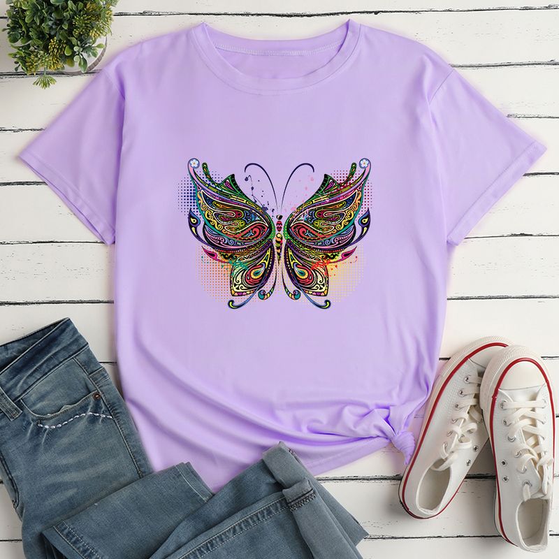 Colorful Butterfly Fashion Print Ladies Loose Casual T-shirt