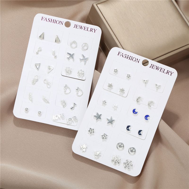 12 Pairs Of Silver Ear Studs Suit Fashion New Simple Earring Wholesale