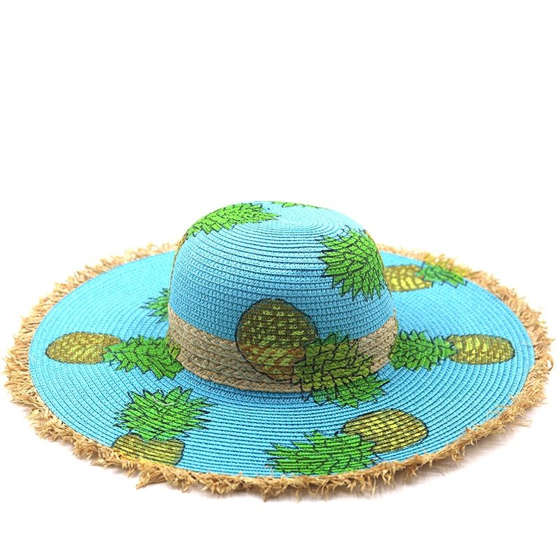 Sombrero Para El Sol Con Protector Solar De Paja De Ala Grande Para La Playa Con Animales Pintados A Mano A La Moda