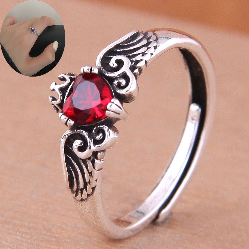 Korean Simple Copper Inlaid Red Diamond Open Ring