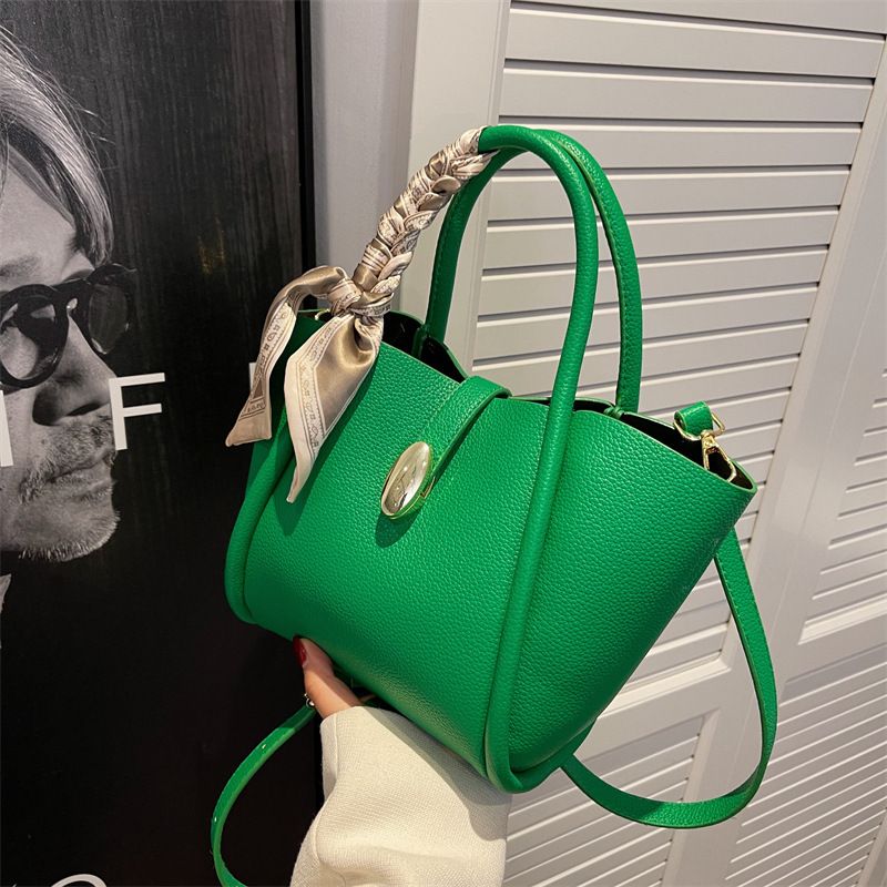 New Trendy Fashion Silk Decoration Portable One-shoulder Bucket Bag 28*18*11cm