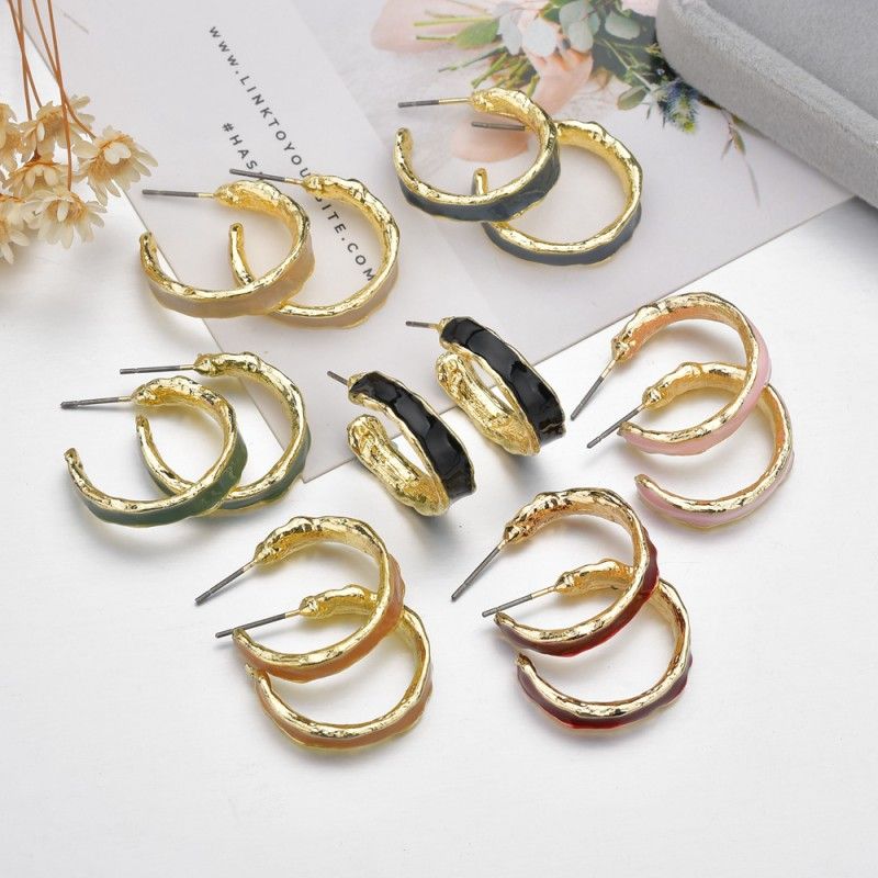 New Exquisite Alloy C-shaped Multicolor Oil Drop Hoop Earrings