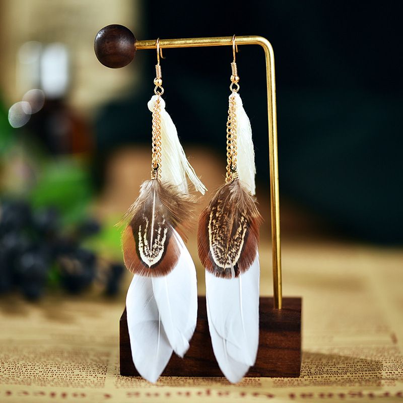 New Creative Long Tassel Feather Earrings Women's Simple Earrings