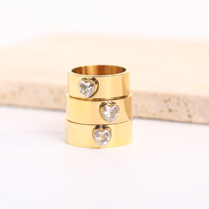 Fashion Heart Inlaid Zircon Stainless Steel Real Gold 18k Joint Ring