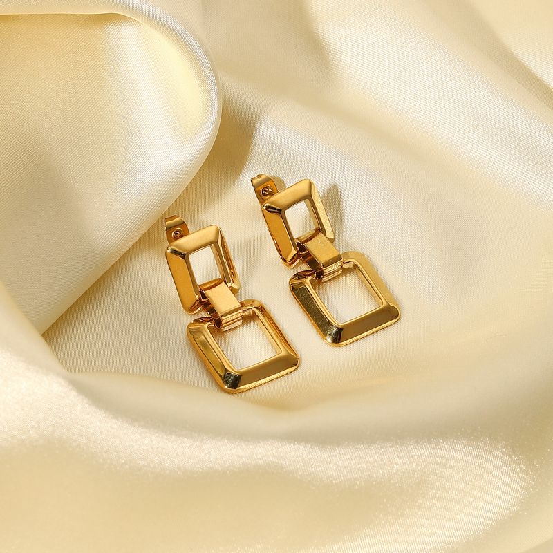 Vintage Hollow Chain Square 18k Gold Stainless Steel Earrings