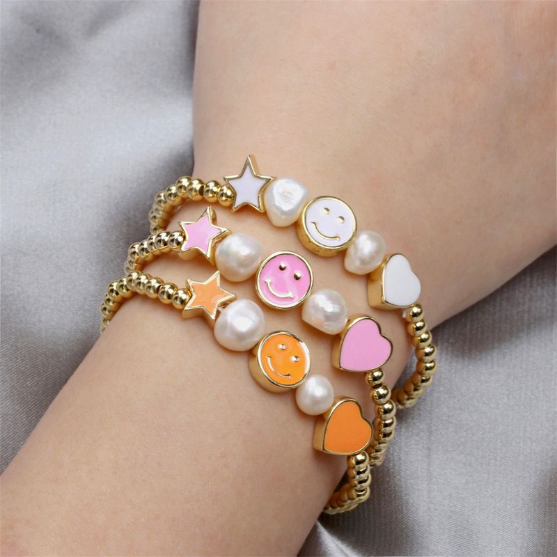 Fashion Color Five-pointed Star Heart-shaped Oil Drip Copper Bracelet Simple