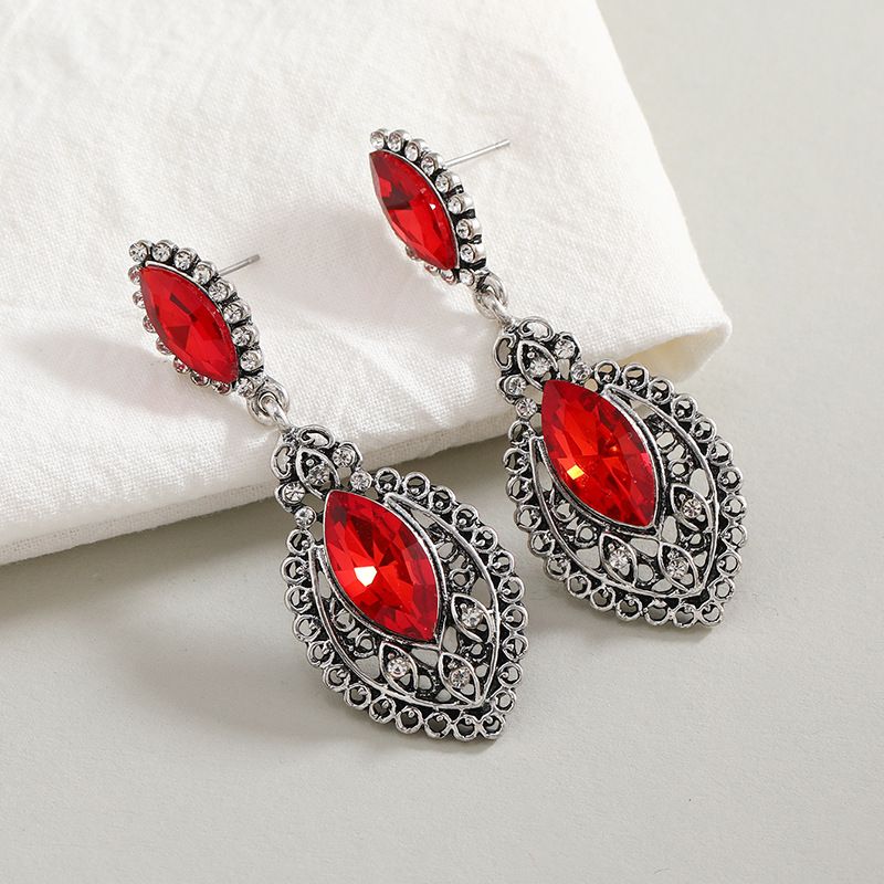 Fashion Contrast Color Inlaid Diamond Red Crystal Drop Earrings Wholesale