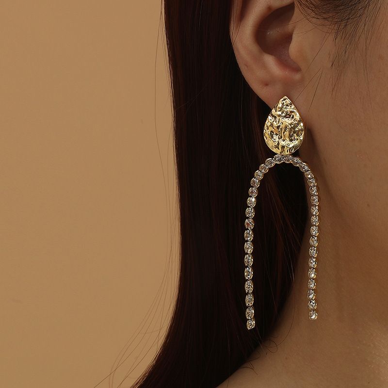 Long Exaggerated Water Drop U-shaped Diamond Fashion Retro Simple Tassel Alloy Stud