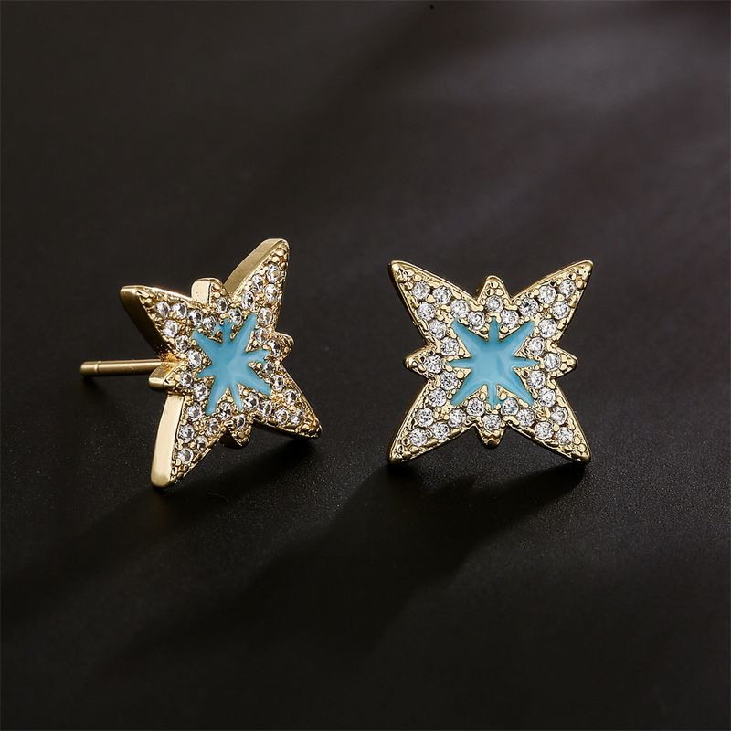 Simple Oil Drop Geometric Copper Plated 18k Gold Zircon Stud Earrings Female