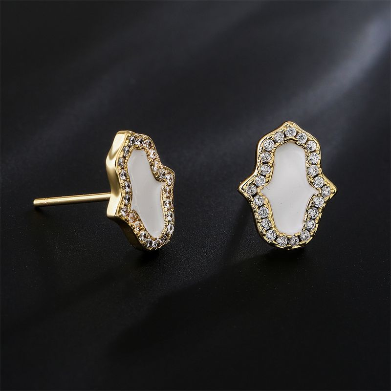 Boucles D&#39;oreilles En Cuivre Plaqué Or 18 Carats Micro-incrusté De Zircons Plaqués D&#39;huile De Palmier À La Mode