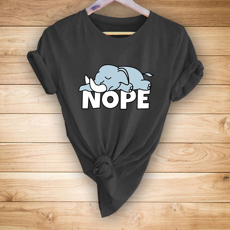 T-shirt Décontracté À Manches Courtes Pour Femmes À Imprimé Petit Éléphant