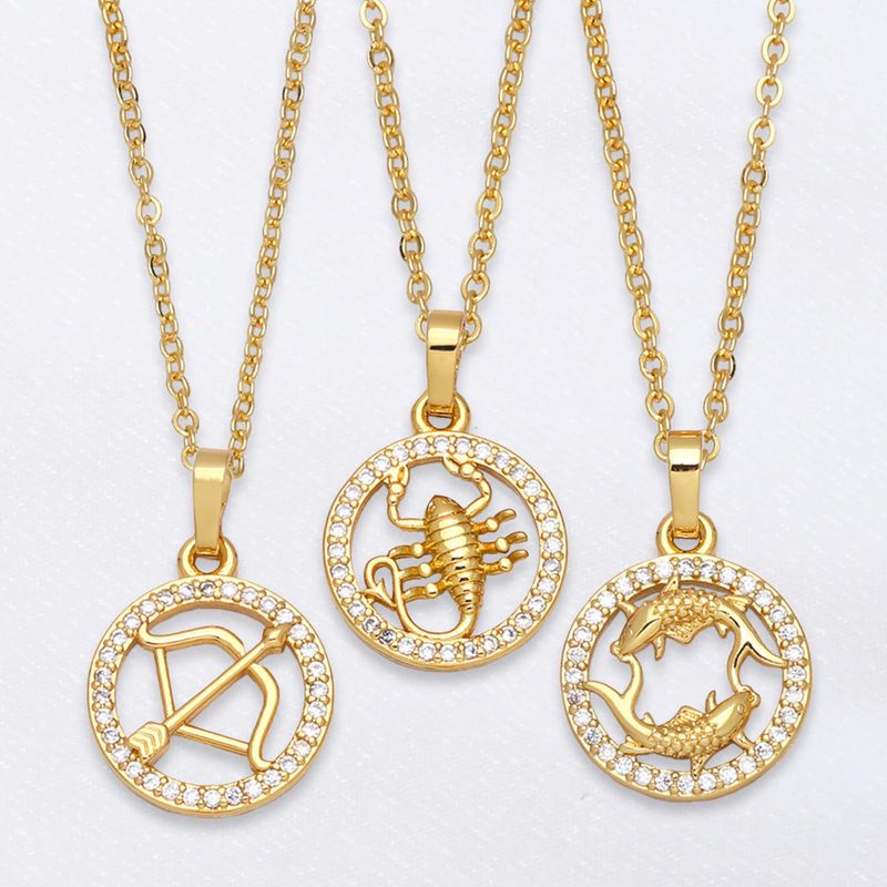 Zircon-encrusted Twelve Constellation Copper Necklace Wholesale