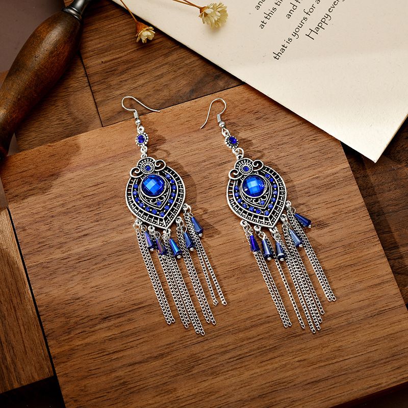 Nouvelle Chaîne Rétro Gland Ethnique Femme Boucles D&#39;oreilles En Alliage Antique En Gros