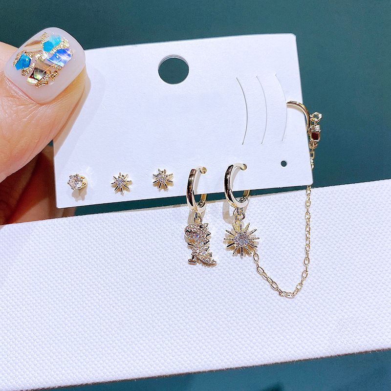 Fashion Earrings Set Simple Zircon Dinosaur Sun Copper Earrings