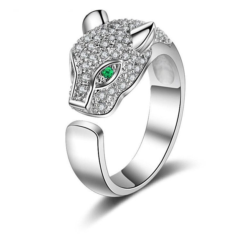 Paar-offener Ring-justierbarer Mode-leopard-kopf-diamant-legierungs-ring