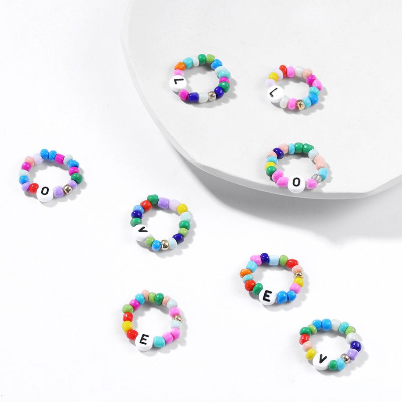 Fashion Letter Ring Elastic Beads Ring Love Ring Four-piece Wholesale