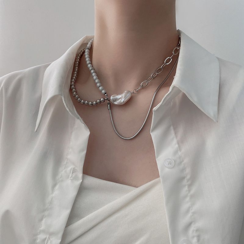 Retro Eingelegte Perlenkette Unregelmäßige Einfache Schlüsselbeinkette Aus Titanstahl