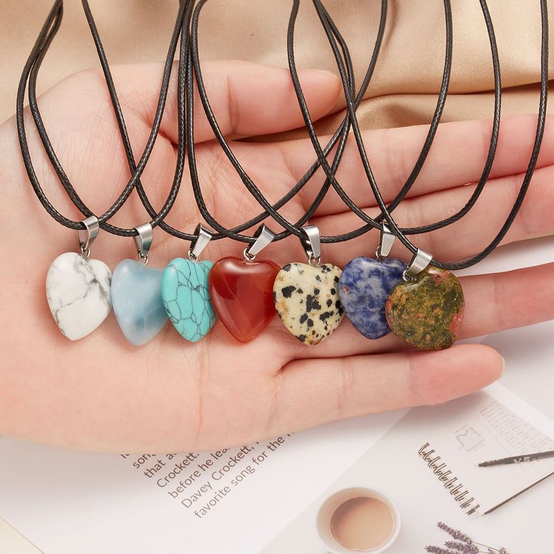 Vintage Mixed Models Creative Heart Drop-shaped Natural Stone Necklace