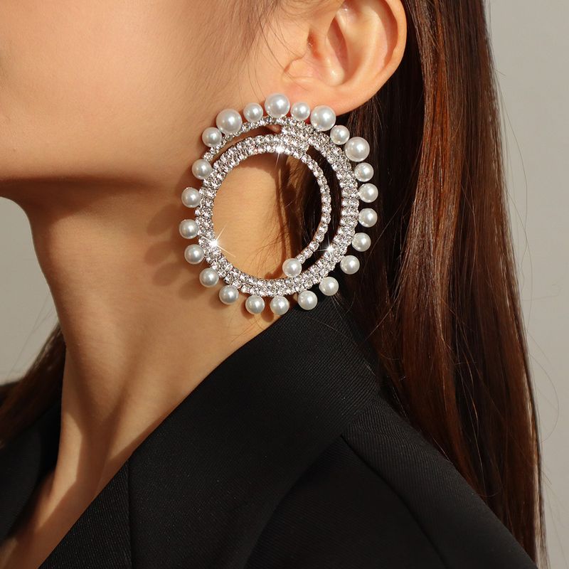 Pendientes Redondos De Diamantes De Moda Pendientes De Perlas De Imitación Exagerados Mujer