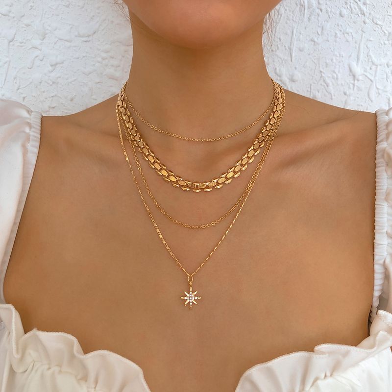 Jewelry Eight-pointed Star Geometric Multi-layered Alloy Clavicle Chain Wholesale