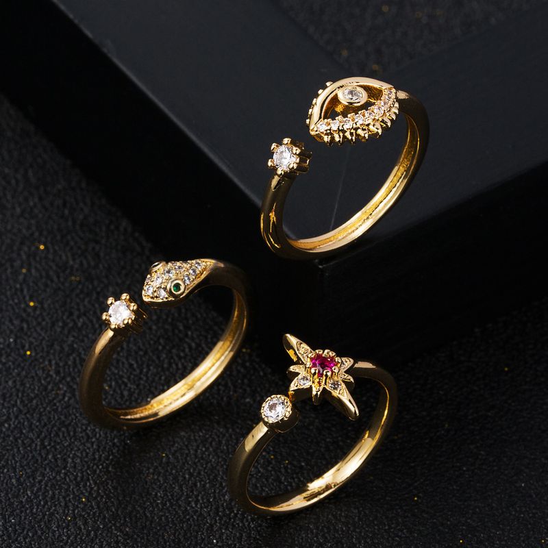 New Copper Gold-plated Micro-set Zircon Geometric Small Open Ring