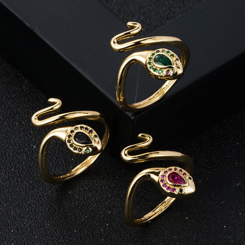 Fashion Copper Gold-plated Micro-set Zircon Winding Snake-shaped Open Ring
