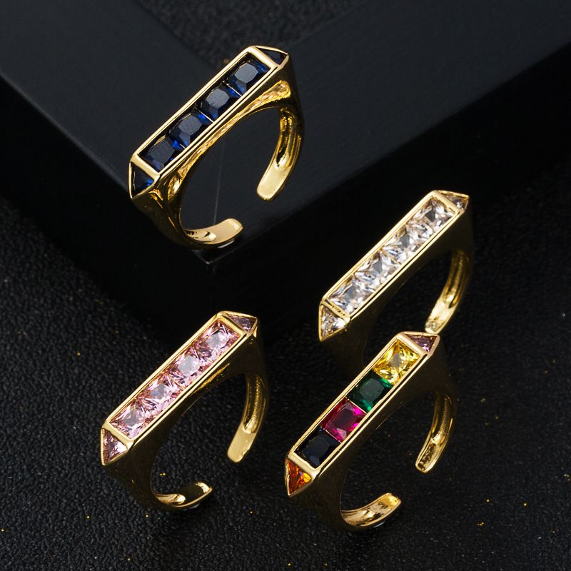 Fashion Copper Micro-set Zircon Open Rainbow Ring Hip-hop Tail Ring