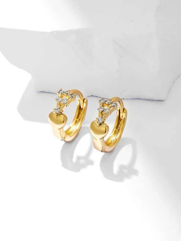 Copper Small Heart Inlaid Zircon Bone Rings Earrings