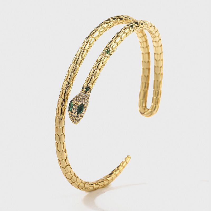 Korean Style Simple Trend Copper Inlaid Zirconium Snake Shape Open Bracelet