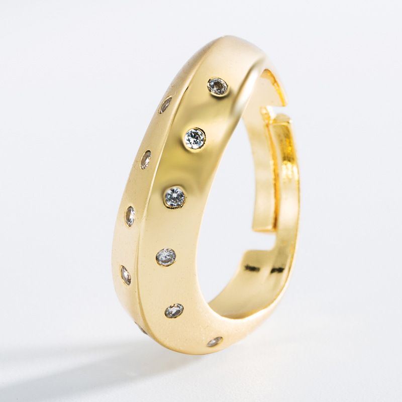 Neue Mode Einfache Persönlichkeit Aus Reinem Kupfer Vergoldeter Geometrischer Ring Nischendesign Geöffneter Ring