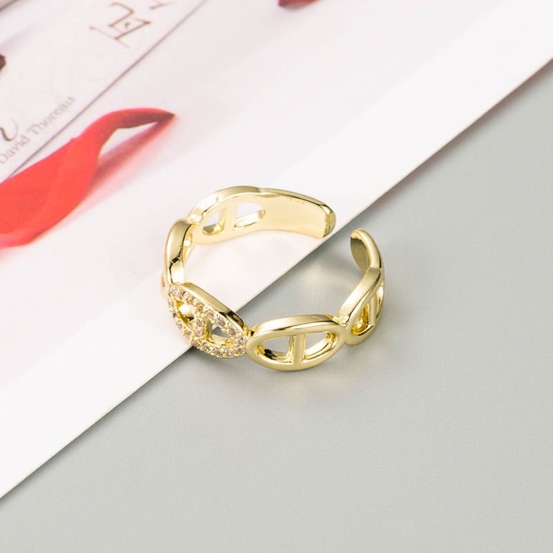 Simple Temperament Multi-layer Hip-hop Ring Copper Gold-plated Micro-set Zircon Open Couple Ring Jewelry