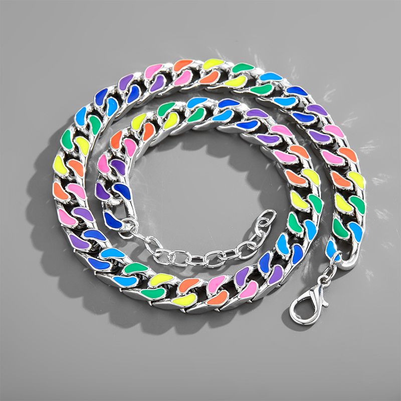 Hip Hop Metal Necklace Trend Rainbow Jewelry Adjustable Cuban Chain Alloy Jewelry