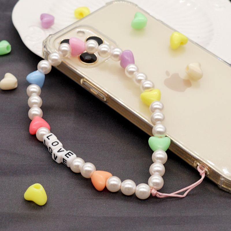Mode Kleine Perlen Lanyard Brief Kleine Nachahmung Herzförmige Perle Anti-verlorene Handykette
