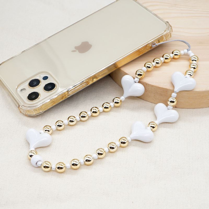 Fashion Black Gallstone Gold-plated Beads Mobile Phone Chain Simple Mobile Phone Rope