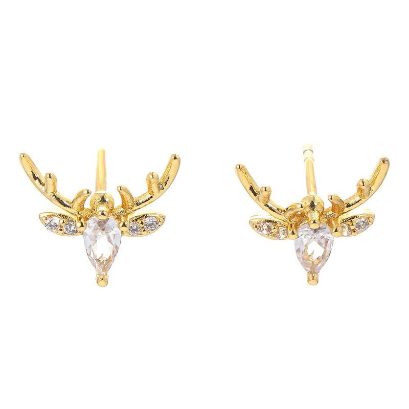Korean Giraffe Elk Earrings Antlers Copper Zircon Earrings