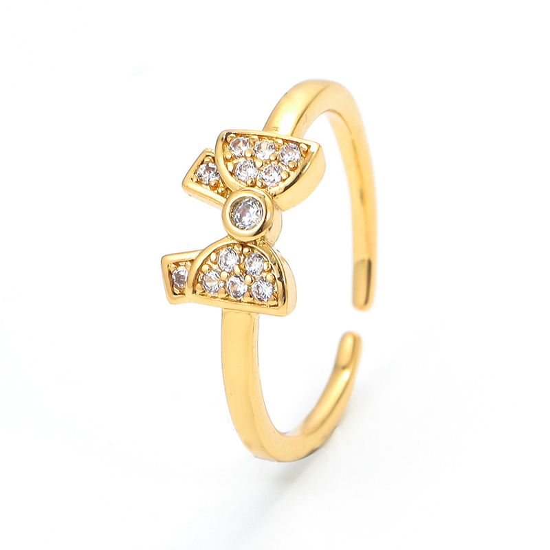 Korean Style Micro-set Zircon Butterfly Ring 18k Gold Copper Open Index Finger Ring