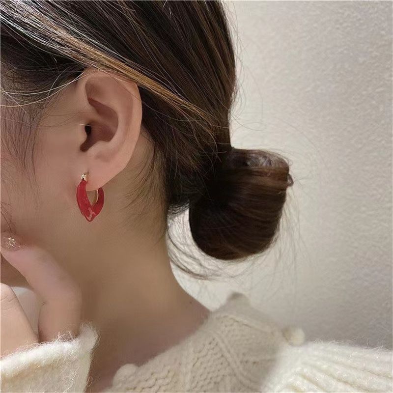 Korean Style New Hollow Red Heart Alloy Earrings